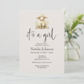 ヴィンテージの緑豊かな子供部屋動物ガールベビーシャワー 招待状 (スタンド正面)