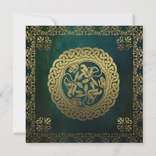 ヴィンテージの緑金ゴールドのオリエンタルの結婚式招待状 招待状 (裏面)