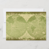 ヴィンテージの緑金ゴールドの世界地図の結婚式招待状 招待状 (裏面)