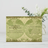 ヴィンテージの緑金ゴールドの世界地図の結婚式招待状 招待状 (スタンド正面)