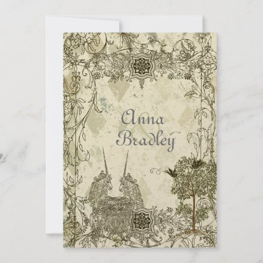 ヴィンテージの緑青のユニコーンの結婚式招待状 招待状 (裏面)