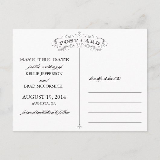 ヴィンテージの繁栄Save the Date Post Card 案内ポストカード (裏面)