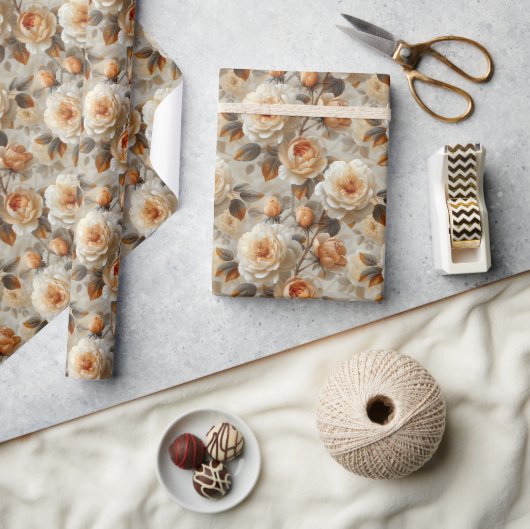 ヴィンテージの繊細な花のパターン。 ラッピングペーパー (クラフト)