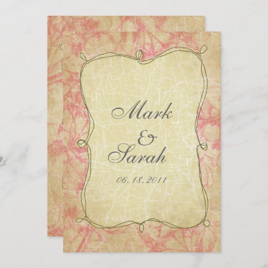 ヴィンテージの罅割れたピンクの桜の招待状 招待状 (正面/裏面)