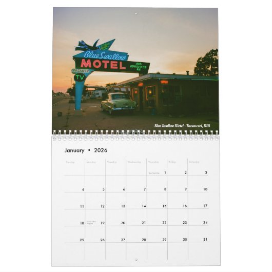 ヴィンテージの署名写真の予定表 カレンダー (1月 2026)