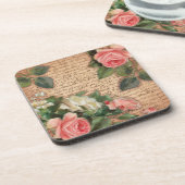 ヴィンテージの羊皮紙およびぼろぼろのシックなバラ コースター (左側)