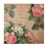 ヴィンテージの羊皮紙およびぼろぼろのシックなバラ タイル (正面)