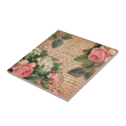 ヴィンテージの羊皮紙およびぼろぼろのシックなバラ タイル (側面)