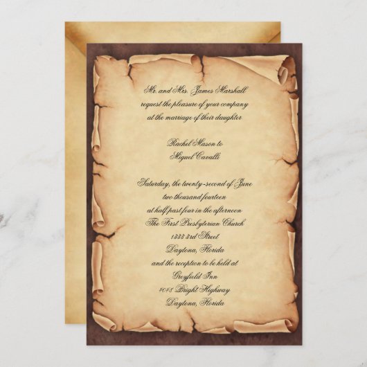 ヴィンテージの羊皮紙の招待状 招待状 (正面/裏面)