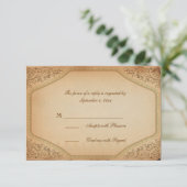 ヴィンテージの羊皮紙スクロールRSVP 出欠カード (スタンド正面)