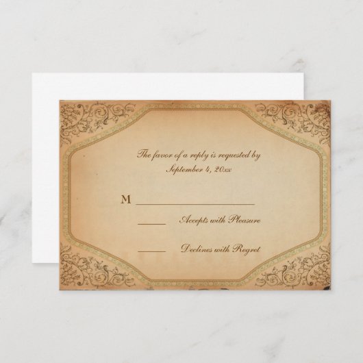 ヴィンテージの羊皮紙スクロールRSVP 出欠カード (正面/裏面)