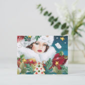 ヴィンテージの美しいクリスマスウーマン ポストカード (スタンド正面)