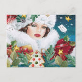 ヴィンテージの美しいクリスマスウーマン ポストカード (正面)