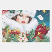 ヴィンテージの美しいクリスマスウーマン ラッピングペーパーシート (正面)
