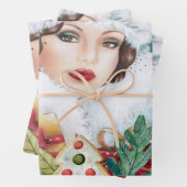 ヴィンテージの美しいクリスマスウーマン ラッピングペーパーシート (インサイチュ)