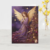 ヴィンテージの美しいクリスマスエンジェルカスタムメッセージ カード (黄色い花)