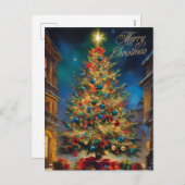 ヴィンテージの美しいクリスマスツリーとプレゼント シーズンポストカード (正面/裏面)