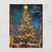 ヴィンテージの美しいクリスマスツリーとプレゼント シーズンポストカード (正面)