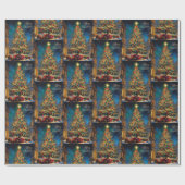 ヴィンテージの美しいクリスマスツリーとプレゼント ラッピングペーパー (フラット)