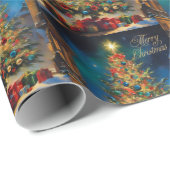 ヴィンテージの美しいクリスマスツリーとプレゼント ラッピングペーパー (ロールコーナー)