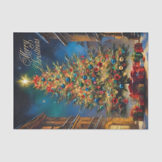 ヴィンテージの美しいクリスマスツリーとプレゼント 薄葉紙 (正面)