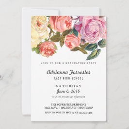 ヴィンテージの美しいバラの卒業パーティー 招待状