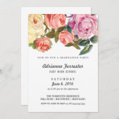 ヴィンテージの美しいバラの卒業パーティー 招待状 (正面/裏面)