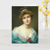 ヴィンテージの美しいレディーグリーンドレス カード (黄色い花)