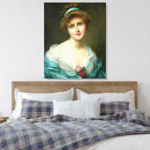 ヴィンテージの美しいレディーグリーンドレス キャンバスプリント (インサイチュ (寝室))