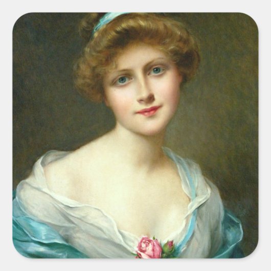 ヴィンテージの美しいレディーグリーンドレス スクエアシール (正面)