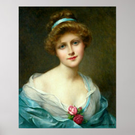 ヴィンテージの美しいレディーグリーンドレス ポスター