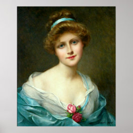 ヴィンテージの美しいレディーグリーンドレス ポスター