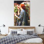 ヴィンテージの美しい女性とピンクのバラの花 キャンバスプリント (インサイチュ (寝室))