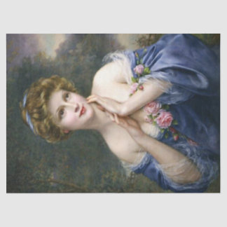 ヴィンテージの美しい女性の青いデコpage 薄葉紙