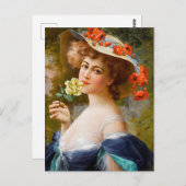 ヴィンテージの美しい女性の青、黄色のバラの花 ポストカード (正面/裏面)