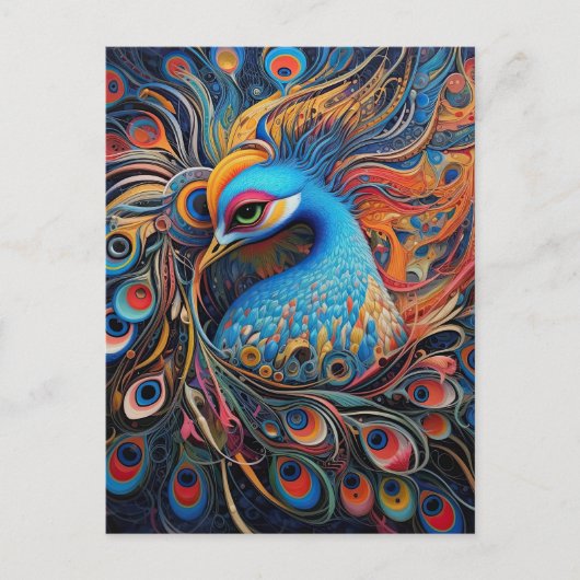 ヴィンテージの美しい孔雀アールヌーボー ポストカード (正面)