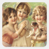 ヴィンテージの美しい小さな女の子 スクエアシール (正面)