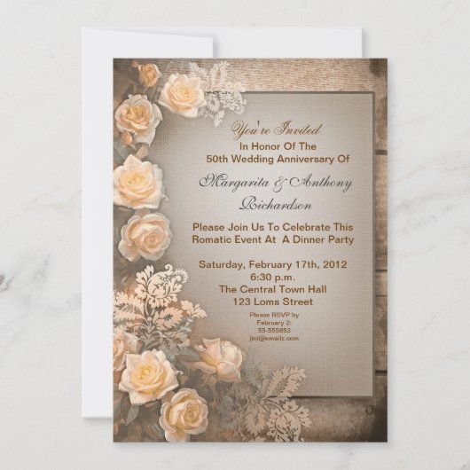 ヴィンテージの美しい結婚記念日招待状 招待状 (正面)