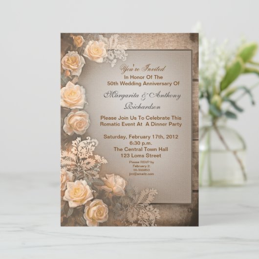 ヴィンテージの美しい結婚記念日招待状 招待状 (スタンド正面)