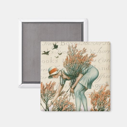 ヴィンテージの美しい自然の国立公園の女性 マグネット (正面/裏面)