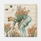 ヴィンテージの美しい自然の国立公園の女性 マグネット (正面)