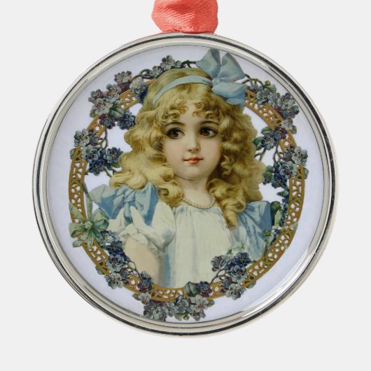 ヴィンテージの美しい花とおじぎ メタルオーナメント (正面)