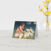 ヴィンテージの美しい芸術のメッセージカードの女の子のバニーウサギ カード (黄色い花)