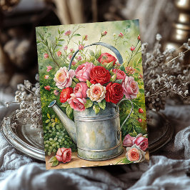 ヴィンテージの美しい赤いバラの花束は金属缶 薄葉紙