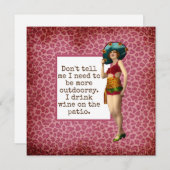 ヴィンテージの美女がワインを飲むユーモアの名言カード (正面/裏面)