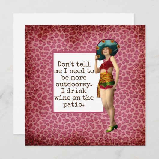 ヴィンテージの美女がワインを飲むユーモアの名言カード (正面/裏面)