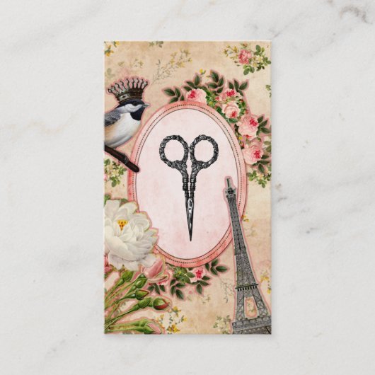 ヴィンテージの美容師の美容師のピンクの鳥のせん断 名刺 (正面)