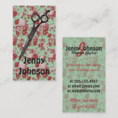 ヴィンテージの美容師の花の真新しいピンクの赤いはさみ 名刺 (正面/裏面)