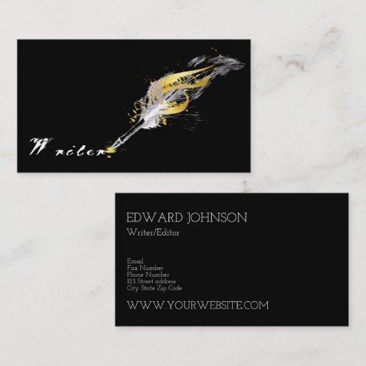 ヴィンテージの羽のクイルペン 名刺 (正面/裏面)