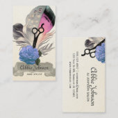 ヴィンテージの羽の美容師の美容師の花柄 名刺 (正面/裏面)